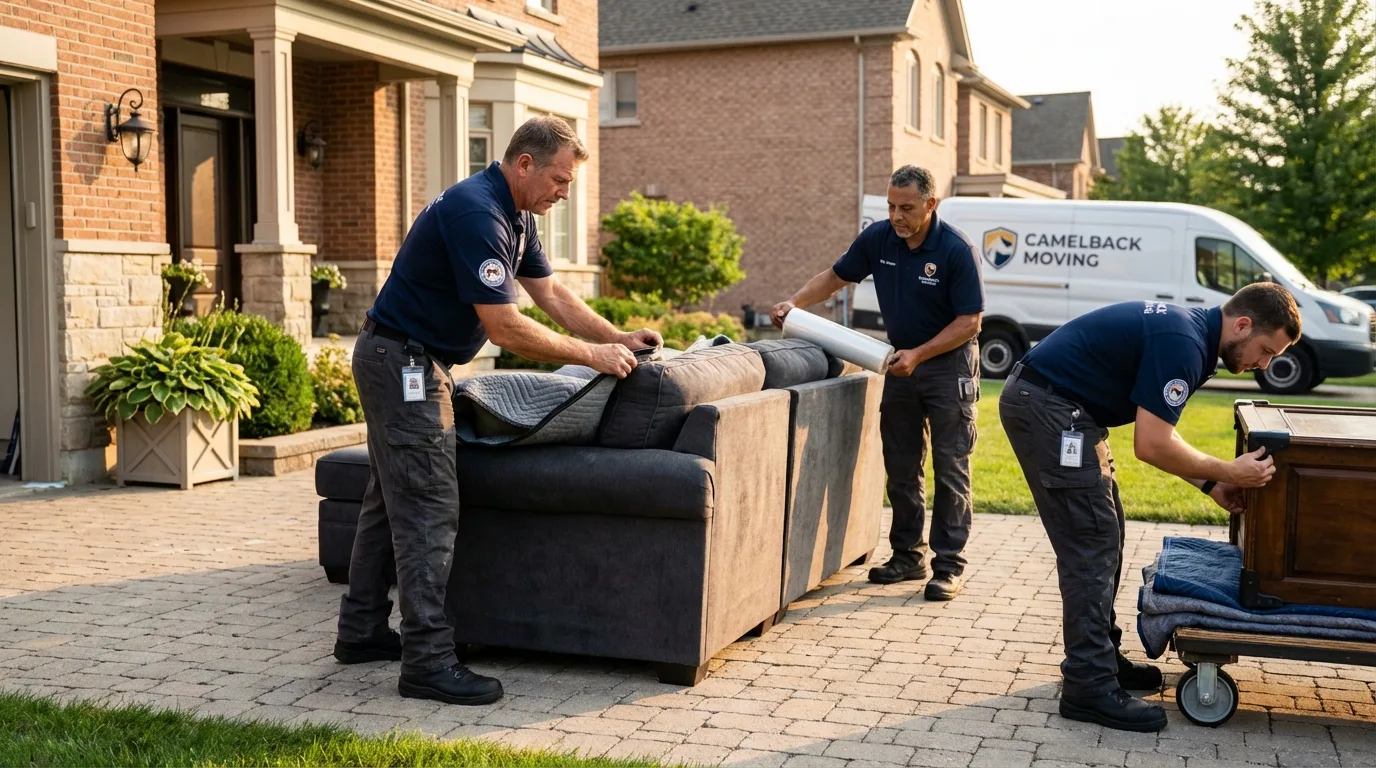 Large estate moving crew wrapping furniture in Swarthmore, PA